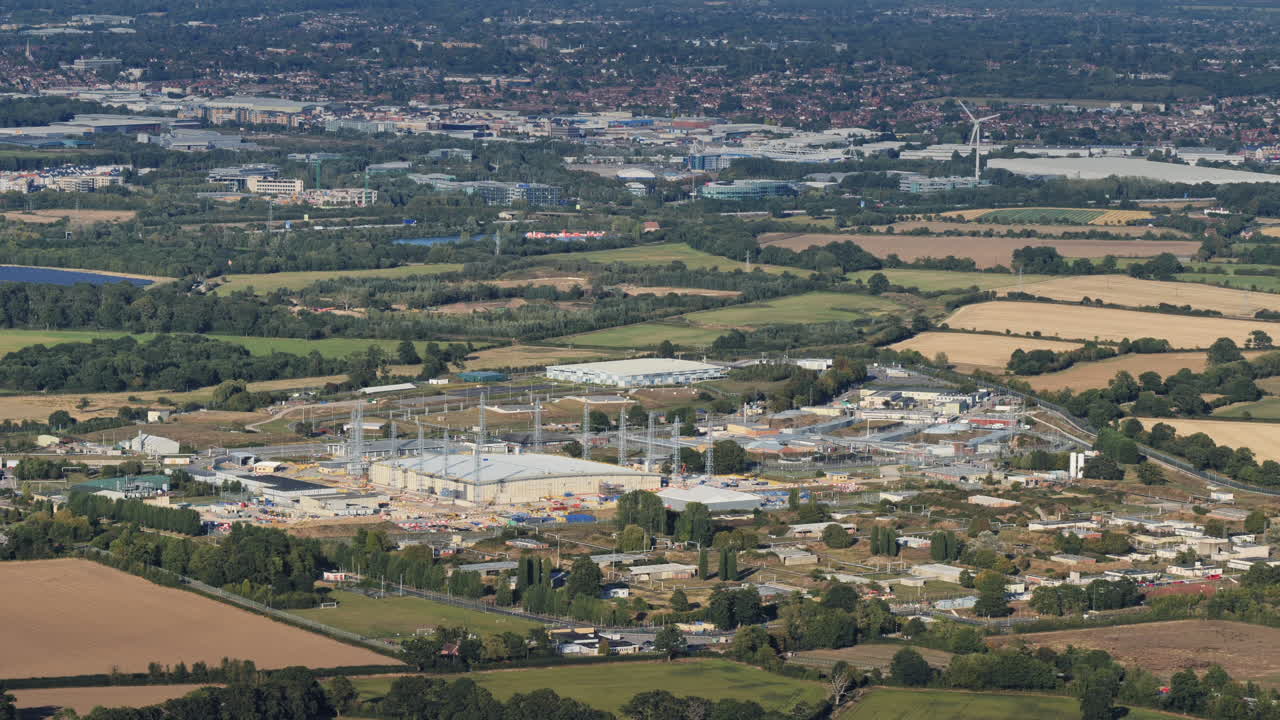 Aerial Video of the Atomic Weapons Establishment, Burghfield, this former munitions factory is located three miles south west of Reading