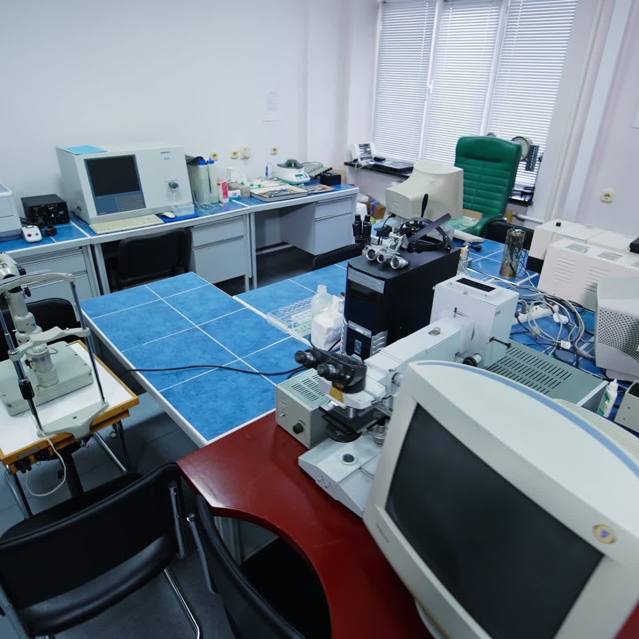 Researchment empty laboratory interior. Workplace medical chemistry analysis