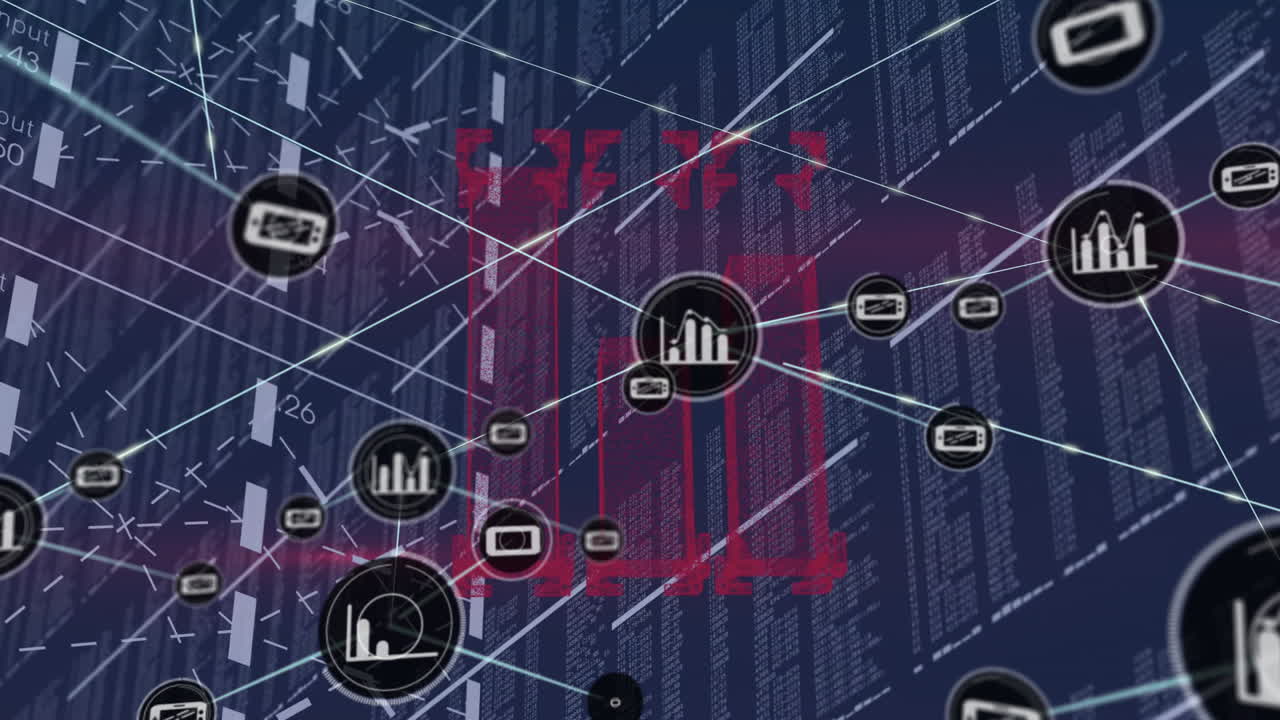 Network of connections and data processing animation over digital background