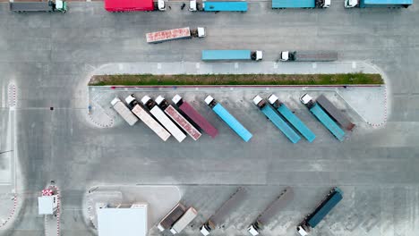 top view cargo trailers at the warehouse ready for loading and unloading