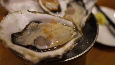 close-up view of an oyster on a plate