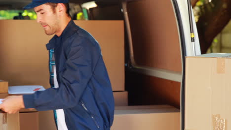 delivery man unloading his van