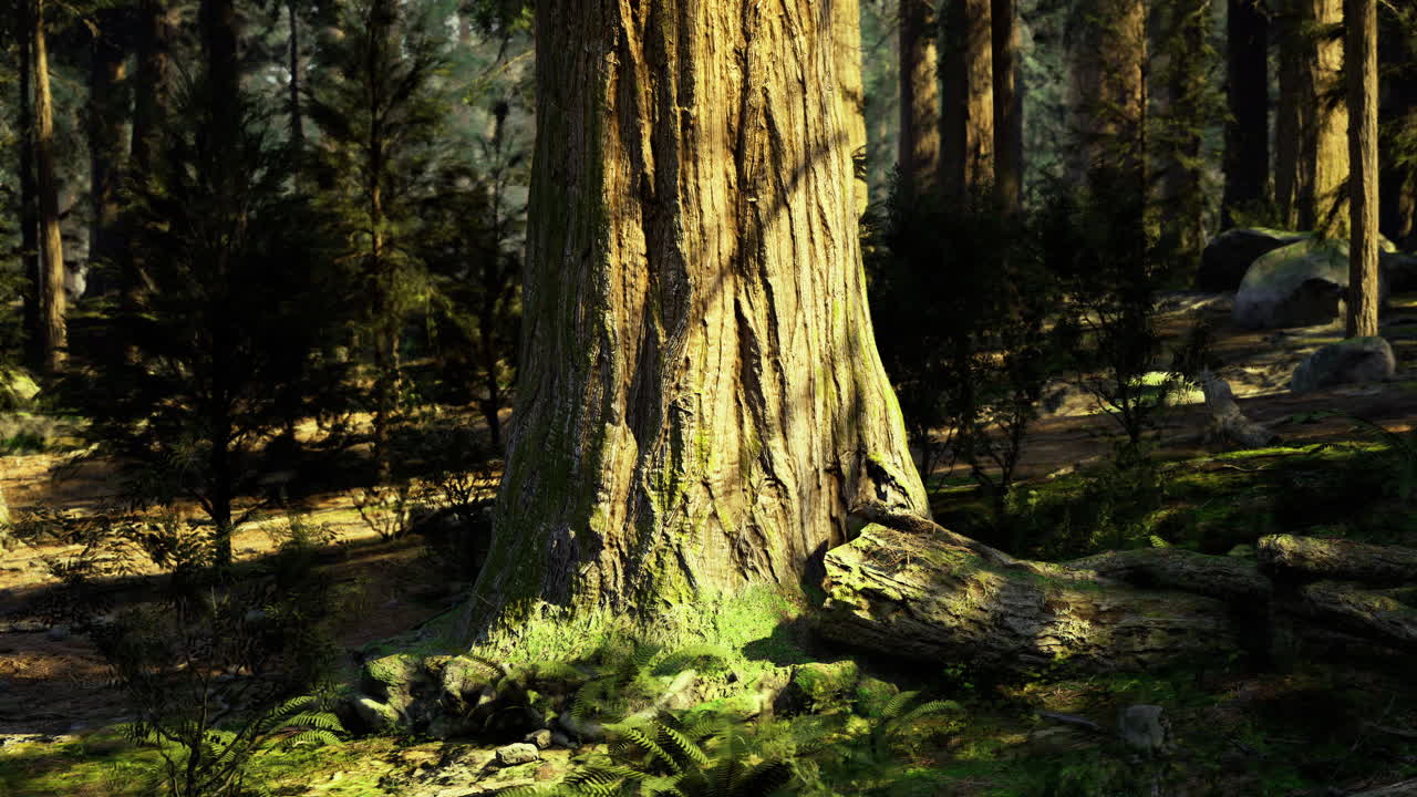 Maestosa sequoia gigante che si erge imponente in un sereno ambiente forestale