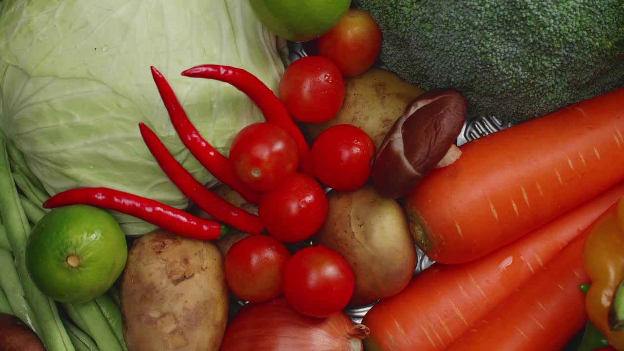 Top View Of Fresh Vegetables Rotates