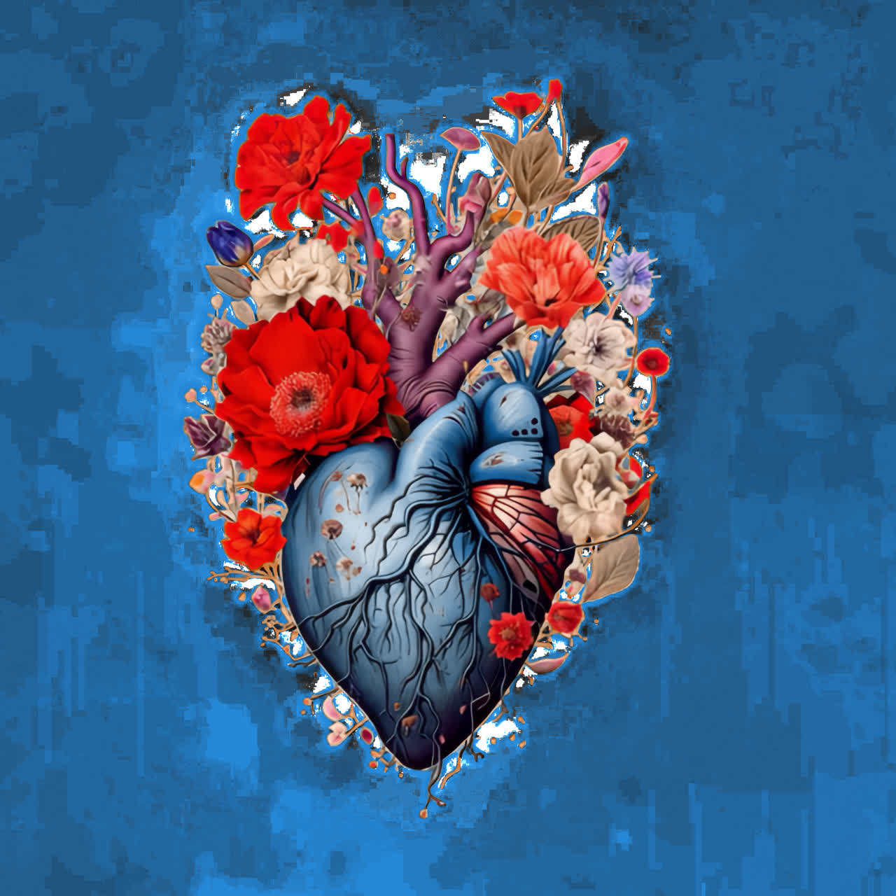 Floral heart art illustration vibrant animation isolated asset, transparent 4K video, alpha channel