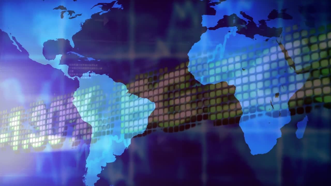 animación del procesamiento de datos financieros sobre el mapa del mundo