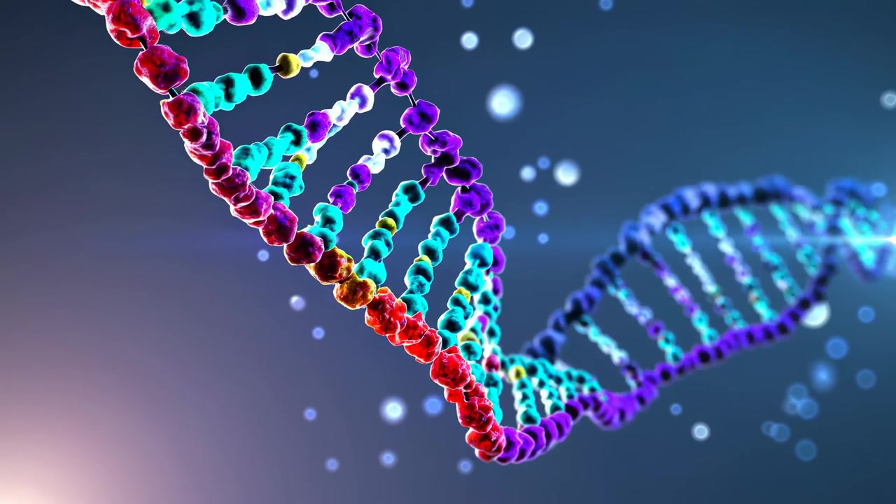 Modello Rotante di Filamento di DNA Colorato in Ambiente Scientifico