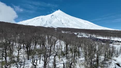 el dron despegó en el bosque congelado en pucón, chile.