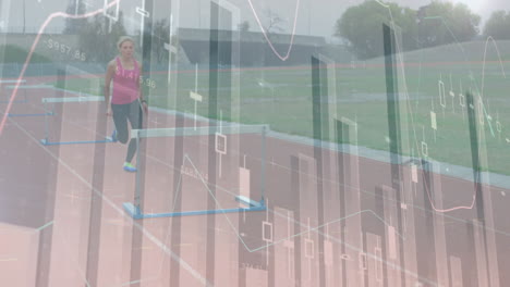 animación del procesamiento de datos con atletas mujeres corriendo y saltando