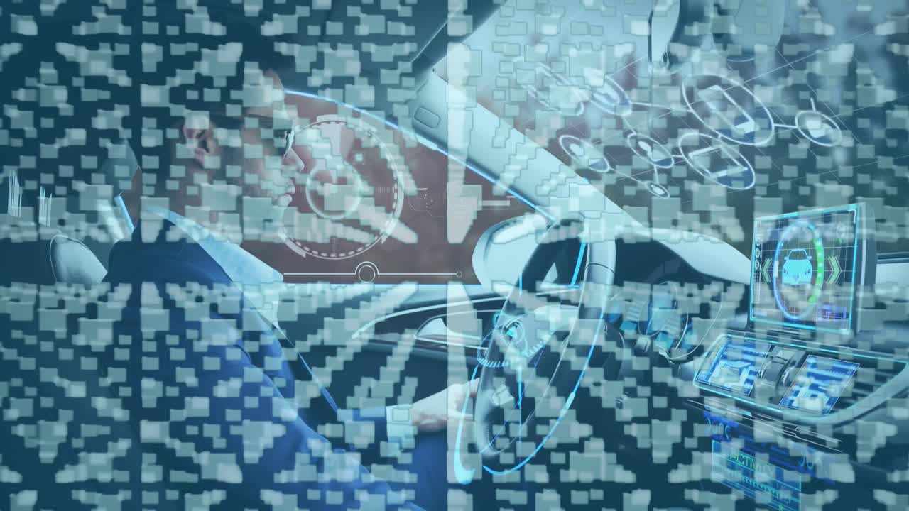 자율주행 자동차를 사용하여 vr 헤드 ⁇ 으로 여러 정보 디스플레이 화면의 애니메이션