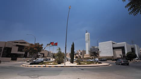 nice view in west amman , jordan. wide shot for a roundabout with traffic and modern mosque. 4k