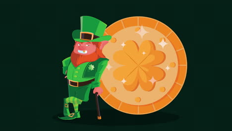 happy saint patricks day animation with leprechaun in coin golden