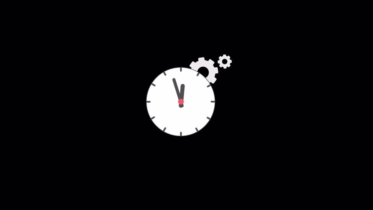 Animated Clock with Rotating Gears on Black Background