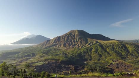 batur mountain and agung mountain in one frame shot by a drone