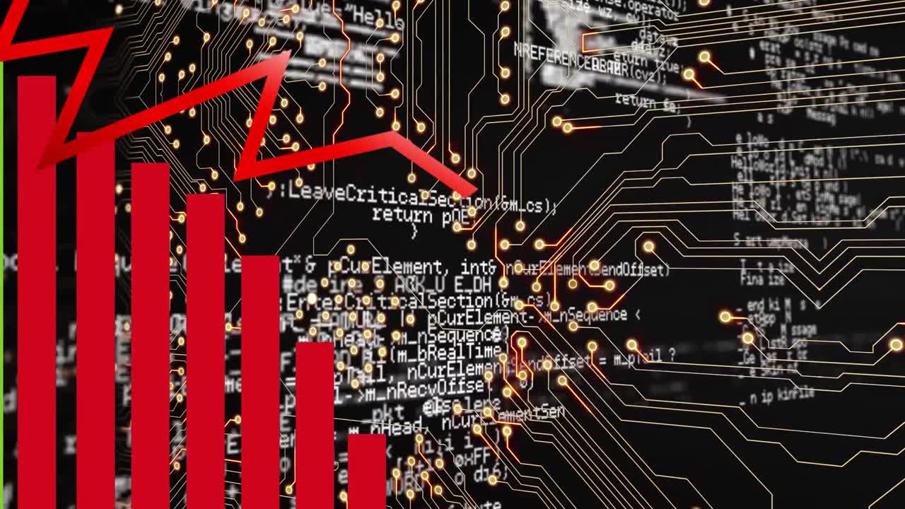 animación del procesamiento de datos financieros sobre un fondo oscuro