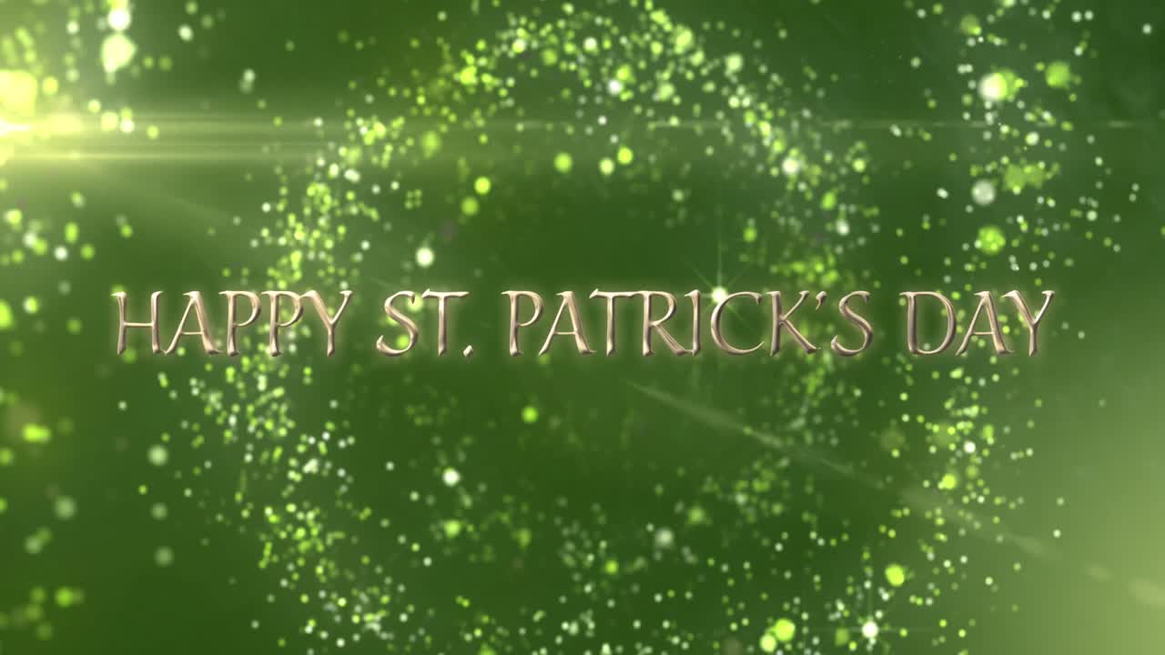 Animation of the words Happy St. Patrick's Day written in golden letters