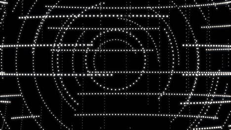 abstract minimal textured web of white dots forming circles and lines on a black background