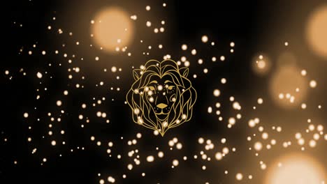 animation of lion head vector of leo zodiac sign against illuminated particles and lens flares