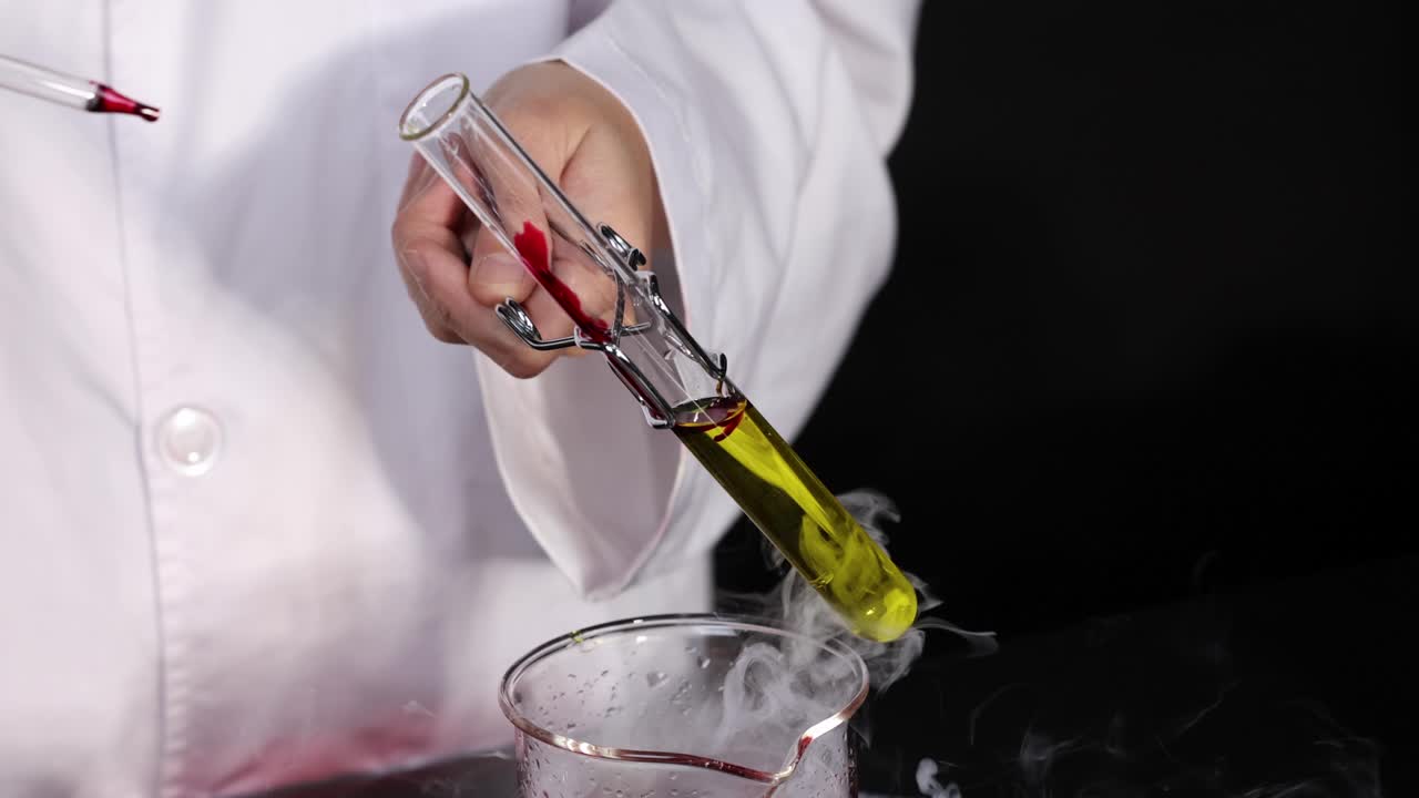 Experiment showing chemical reaction and smoke formation