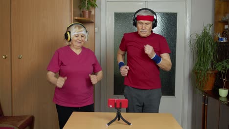 Grandmother-grandfather-doing-healthy-lifestyle-workout,-training,-fitness,-sport-activity-at-home