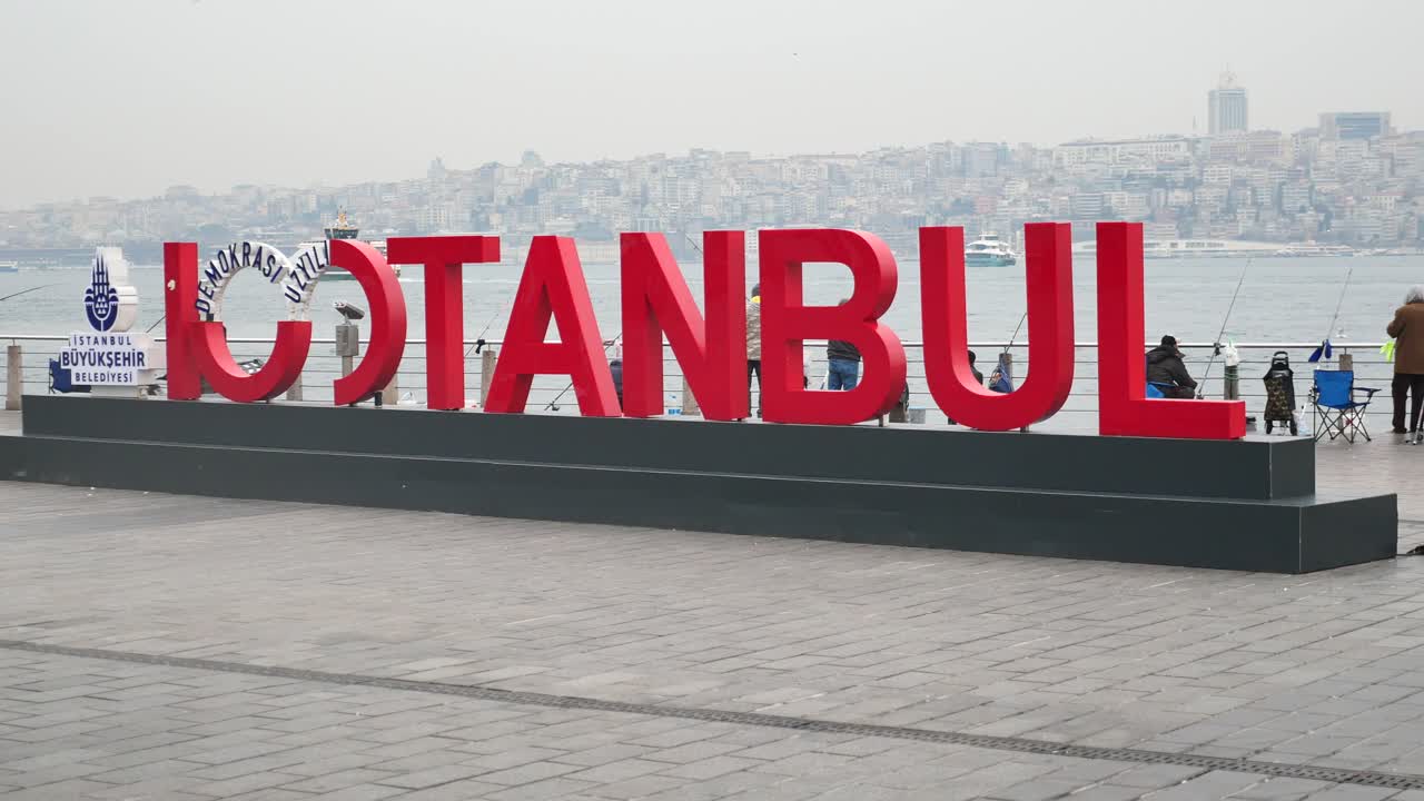 Istanbul Cityscape with Red Sign