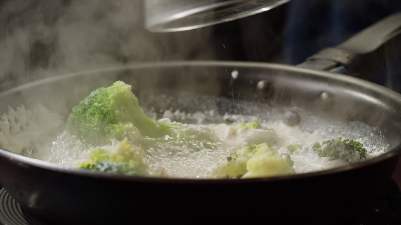 Steaming Broccoli in a Pan