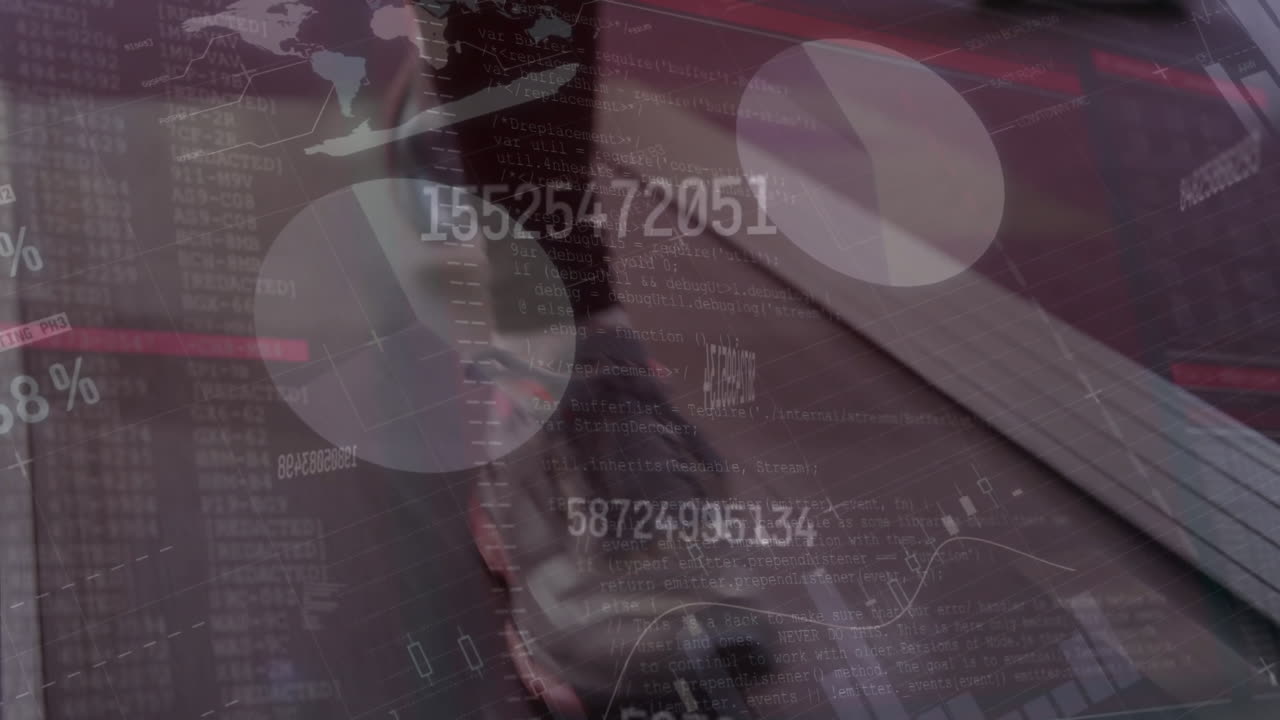 animación del procesamiento de datos financieros sobre un hombre caminando en una cinta de correr