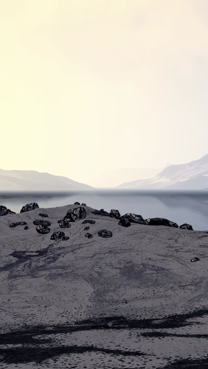 un paisaje sereno con montañas y un lago