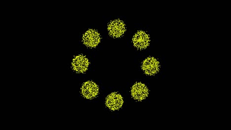 abstract technology yellow green circles from animated dots, circles of particles. blend mode