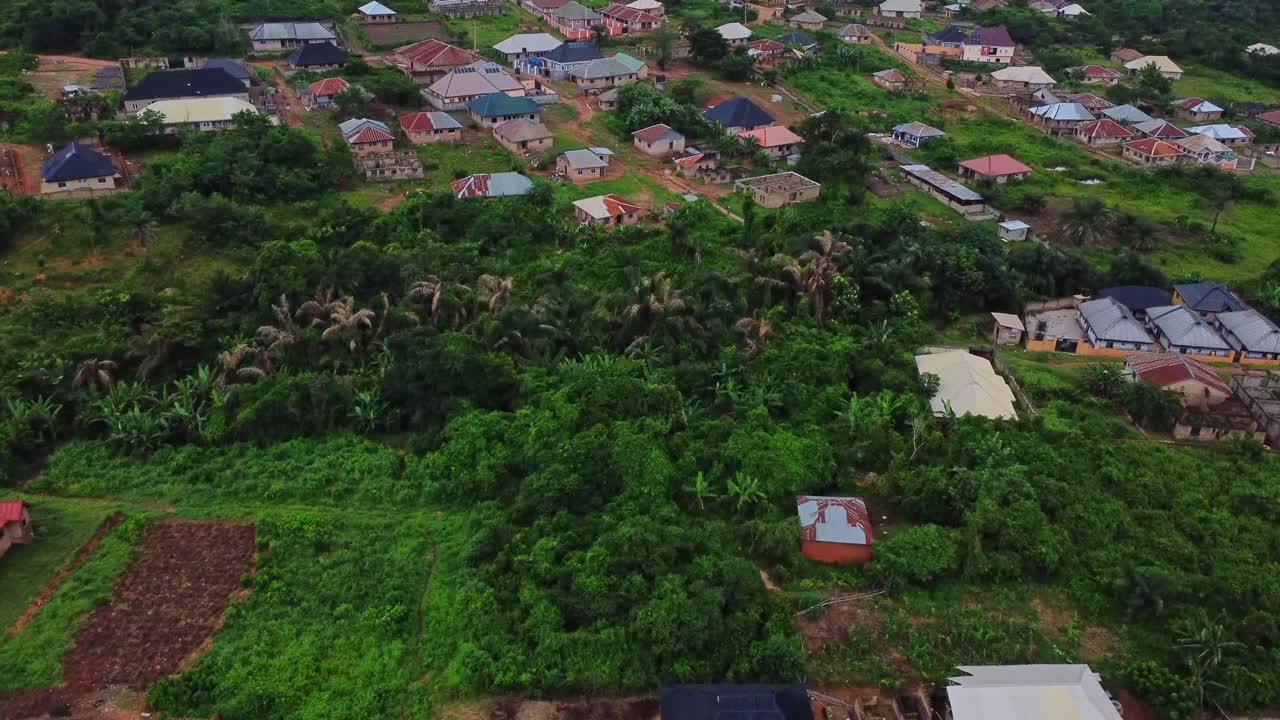 Aerial of homes in a small African town in Ibadan, Nigeria