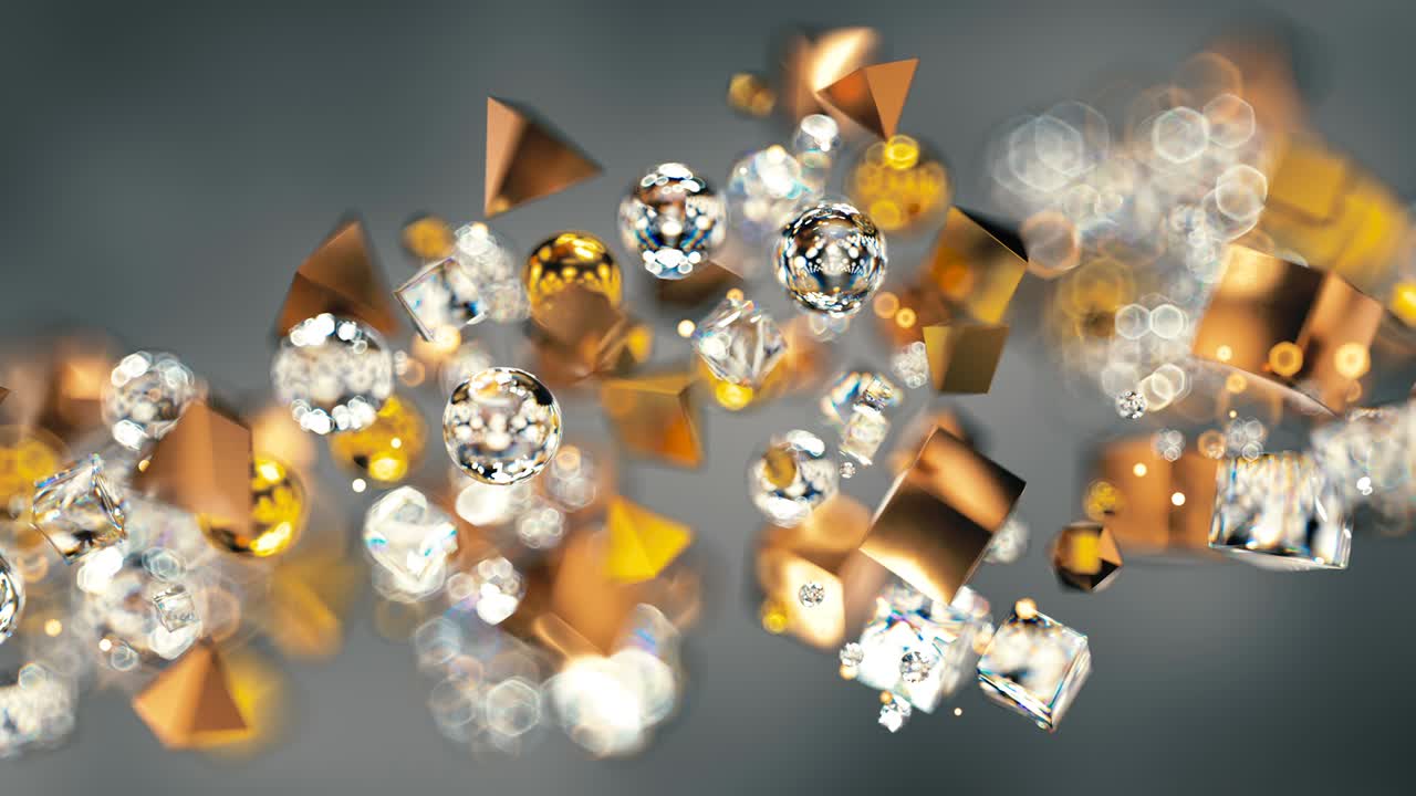 золотые и стеклянные частицы в воздухе беспрепятственный цикл 3d рендеринга анимации