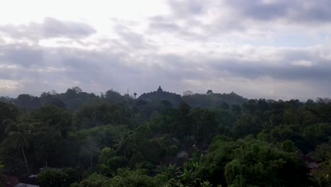 panoramic view over nature in central java, the borobudur temple in the distance
