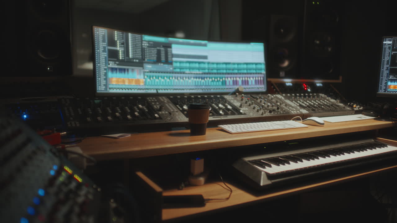 Workplace of Sound Engineer in Professional Recording Studio