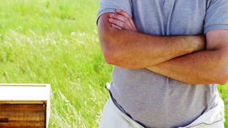 confident beekeeper standing with arms crossed