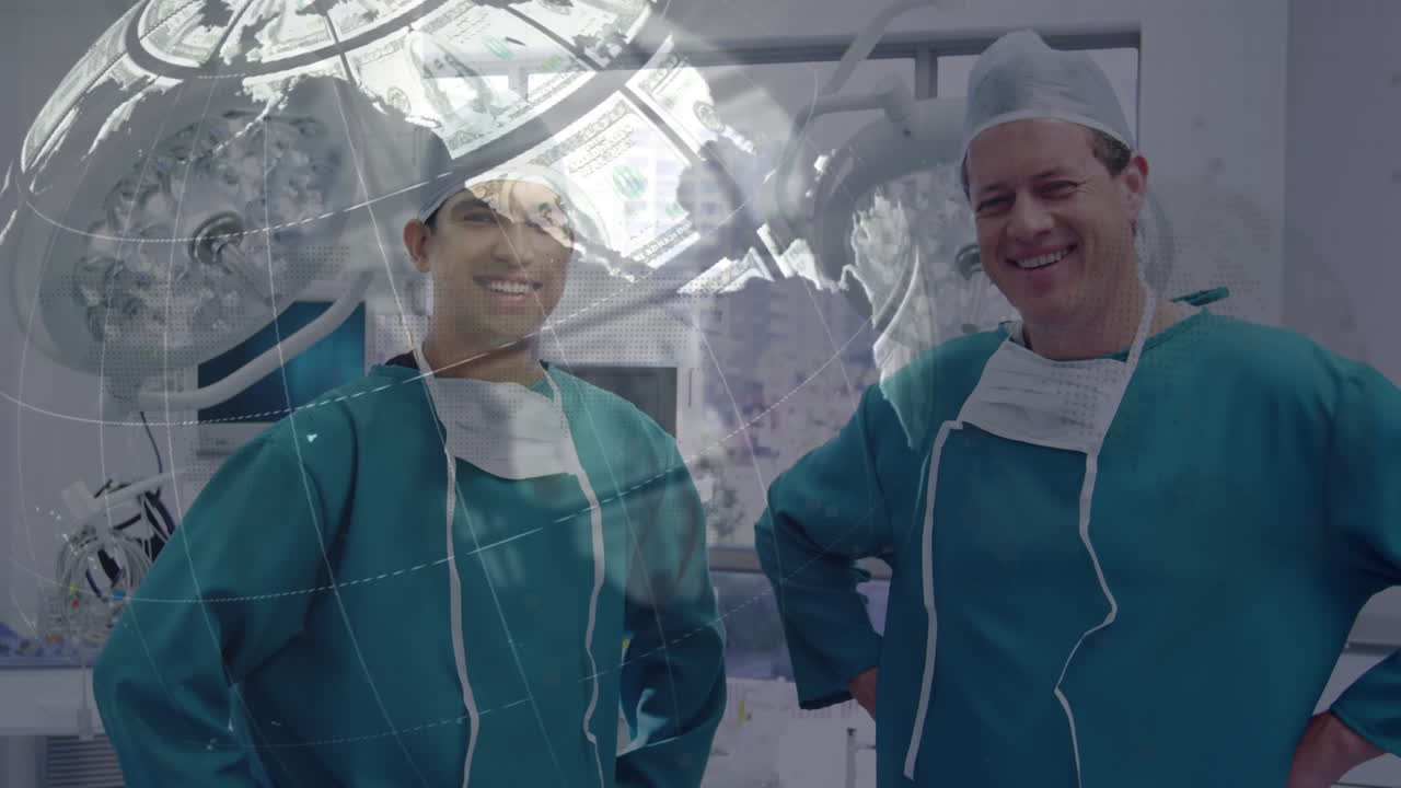 анимация глобуса над кавказскими врачами