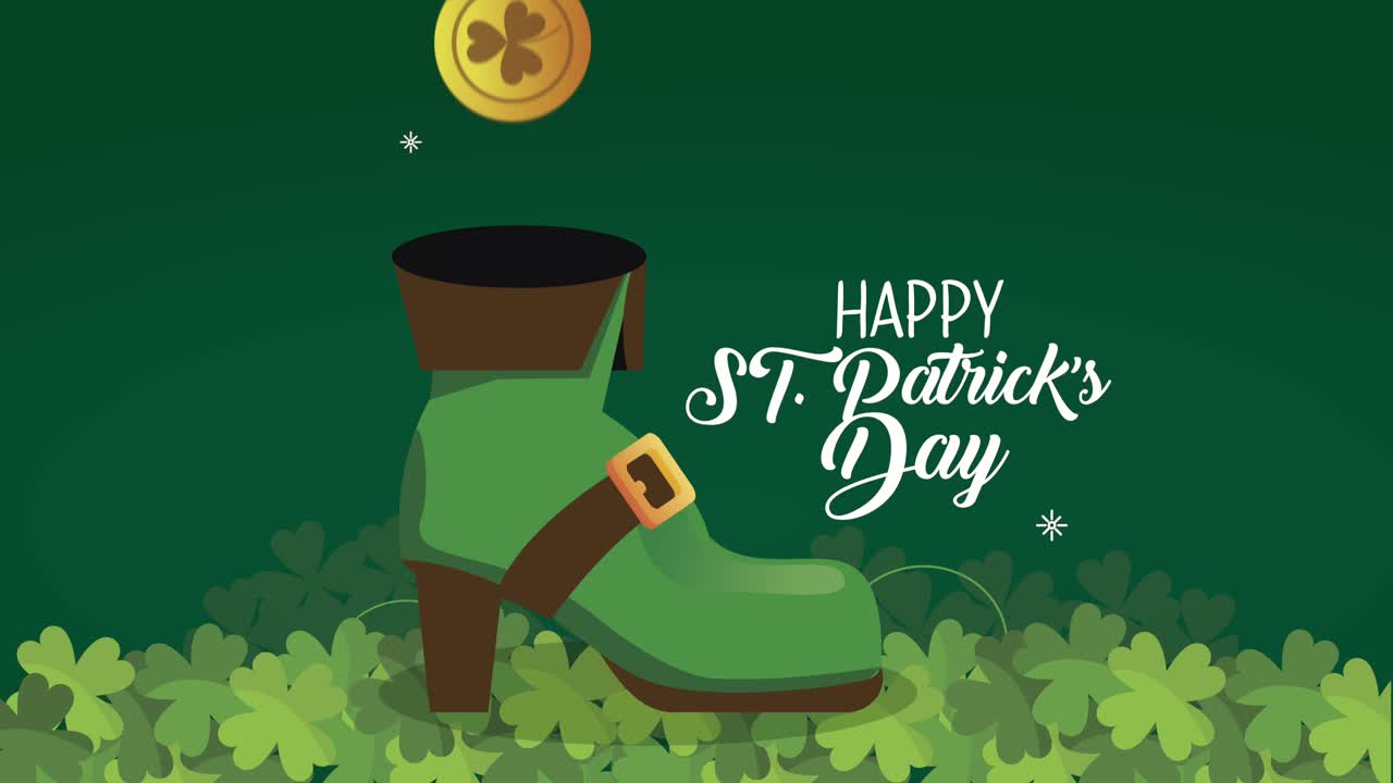 saint patricks day lettering with leprechaun shoe and coins