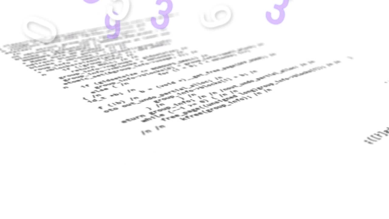 Animation of numbers changing and data processing over screens on white background