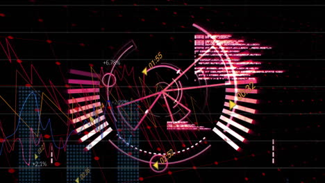 Animation-of-digital-data-processing-over-scope-scanning-on-dark-background