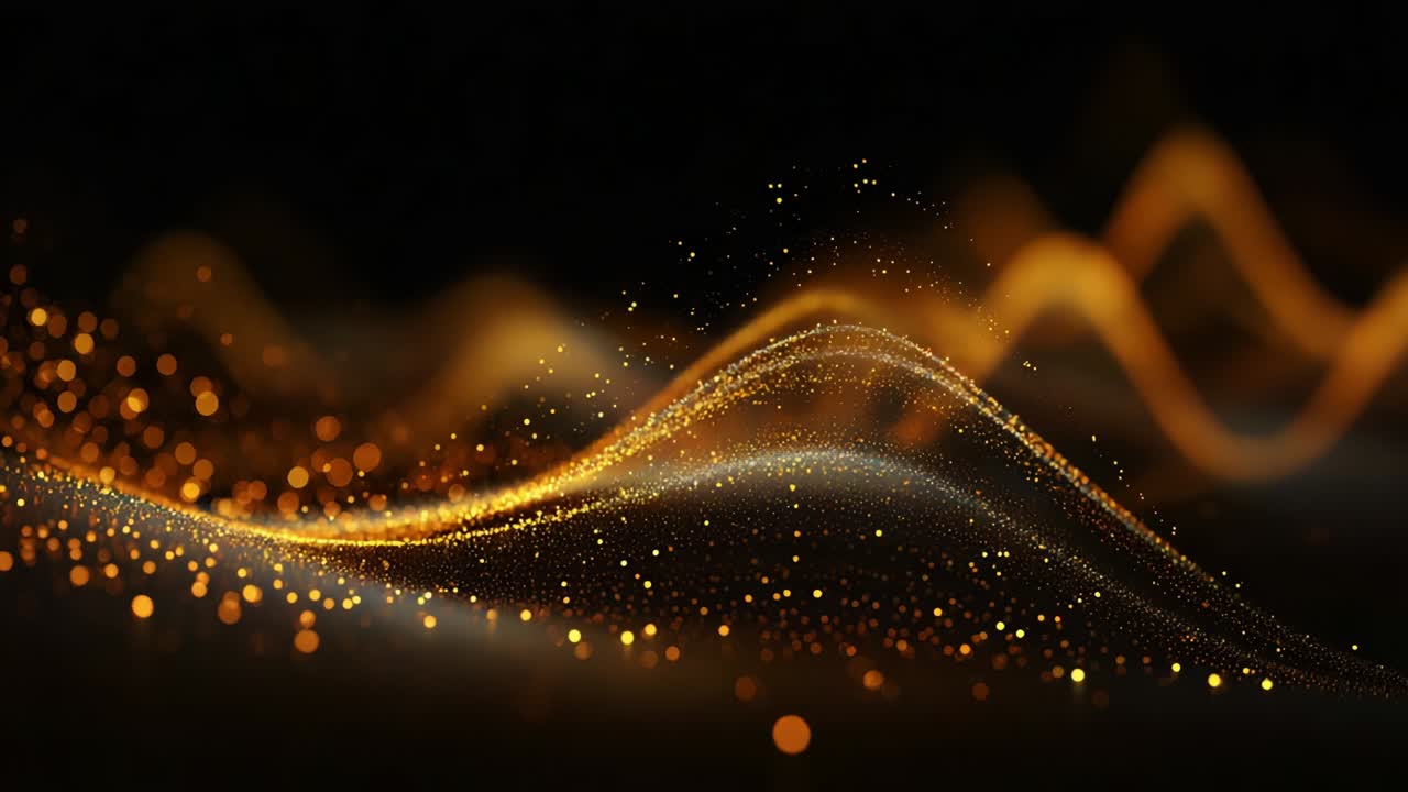 A mesmerizing visual of golden waves shimmering through the darkness ...