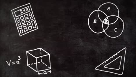 animación de varios pictogramas matemáticos blancos sobre un fondo negro