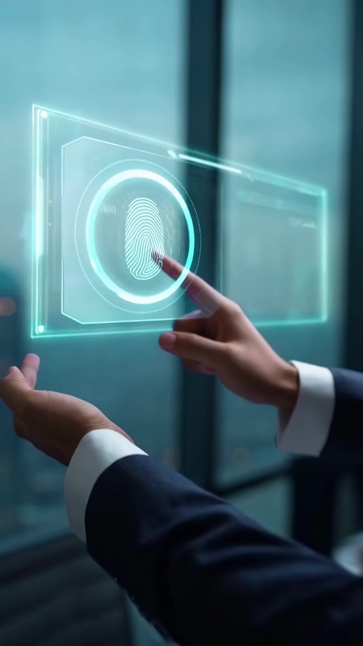 Businessman Interacting with Futuristic Holographic Data Interface