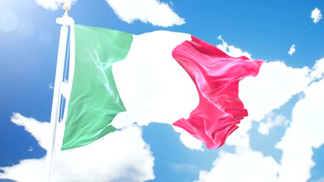 realistic flag of italy waving against time-lapse clouds background. seamless loop in 4k resolution with detailed fabric texture.