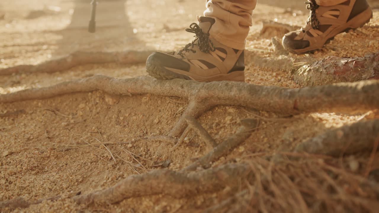 anciano activo caminando en el bosque