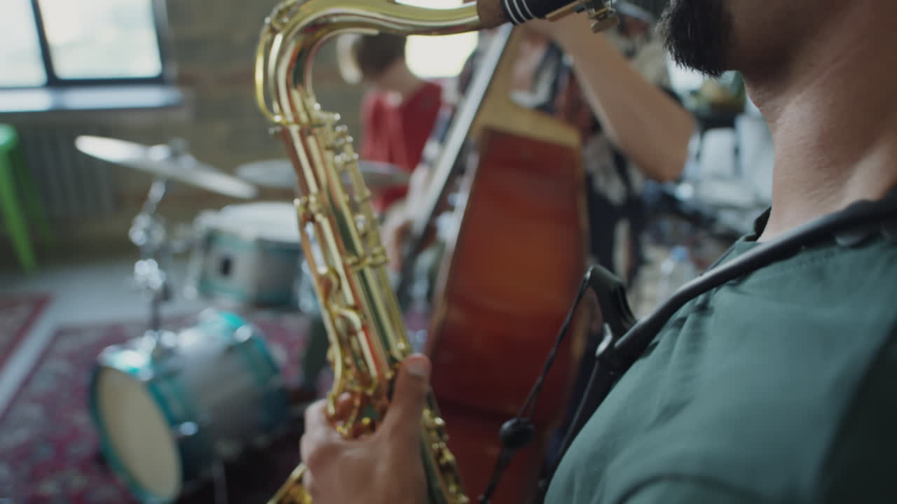 Jazz Band Rehearsal with Saxophone Player