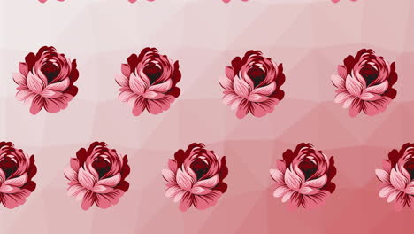 composition of rows of red flowers moving on pink background