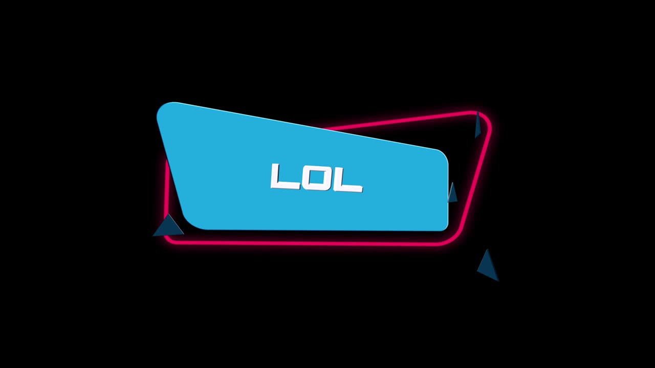 트렌디한 평평한 기하학적 배너에 3d 애니메이션 텍스트 lol, 날아다니고 회전하는 객체, 4k 비디오 모션 그래픽 애니메이션.