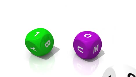 Several-multicolor-rolling-dices-against-a-white-background