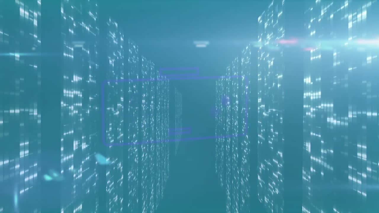 Animation of data processing on digital interface in server room