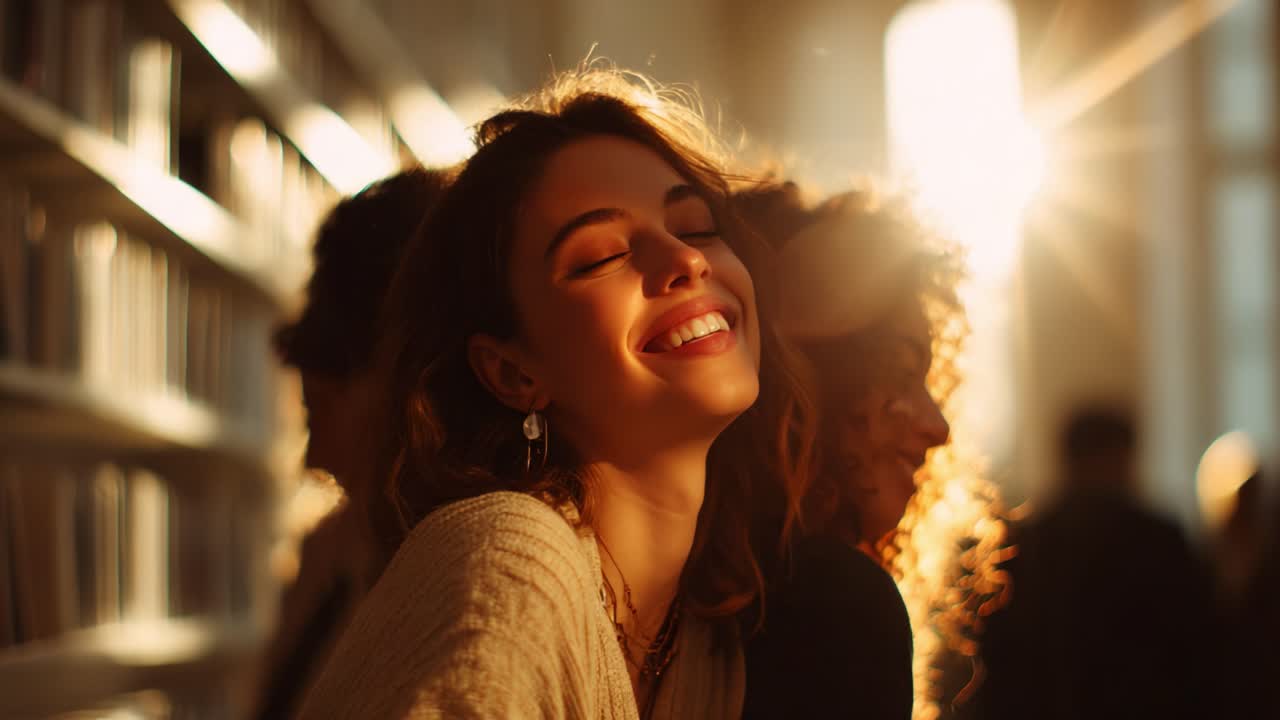 Captivating Moments: A Radiant Smile Illuminated by Warm Sunlight in a Serene Setting, Captured During Two Frames of Joyful Togetherness and Happiness