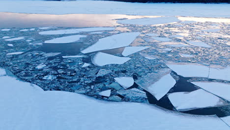 drone's viewpoint showcasing the world of gigantic ice floes on the water